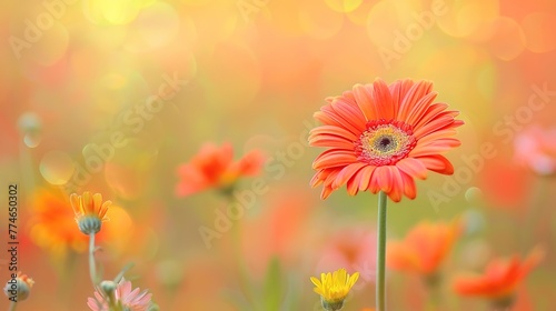 Vibrant gerbera daisy in soft focus meadow ,Generative ai, © curek