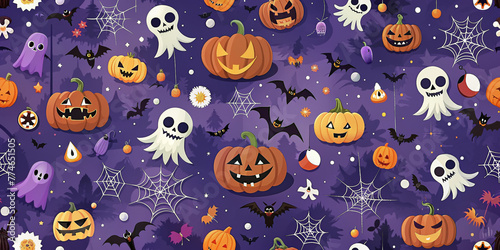 Halloween background with Halloween Elements on seamless small pattern background. 