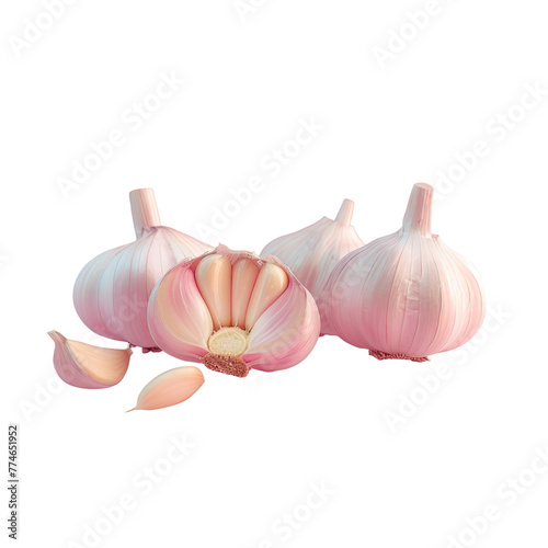 Three garlic bulbs beside one garlic bulb photo