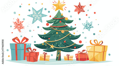 Christmas tree and gifts vector drawing flat vector isolated