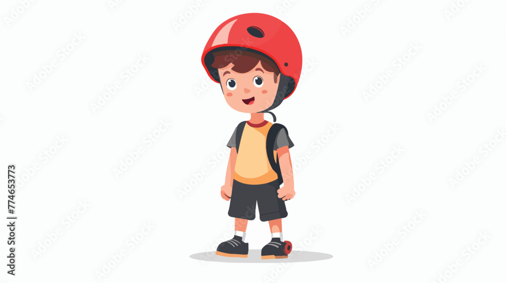 Cute funny kid with red helmet and black shorts flat vector