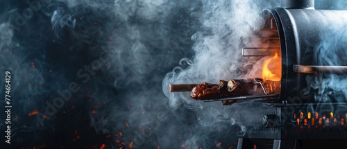 Texas Charcoal offset smoker during backyard cookout photo