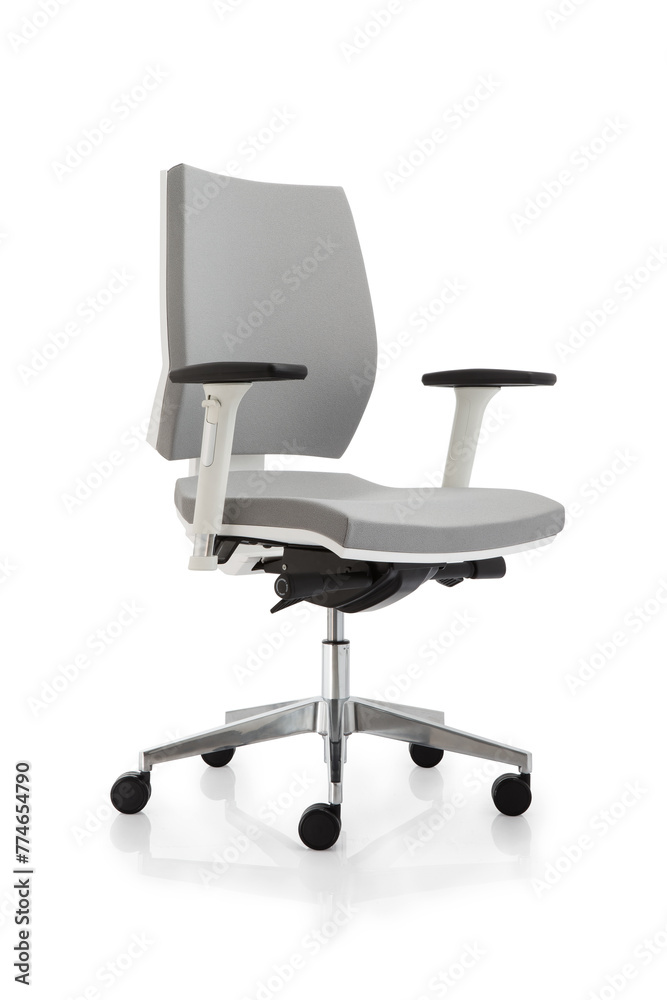 office chair with casters three-quarter front view, isolated white background office chair with casters three-quarter front view, isolated white background