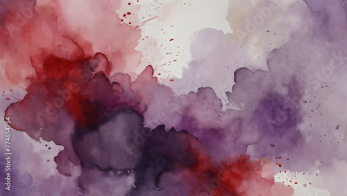 Eastern Aesthetic Abstract Watercolor Background in Lavender, Crimson, and Platinum.