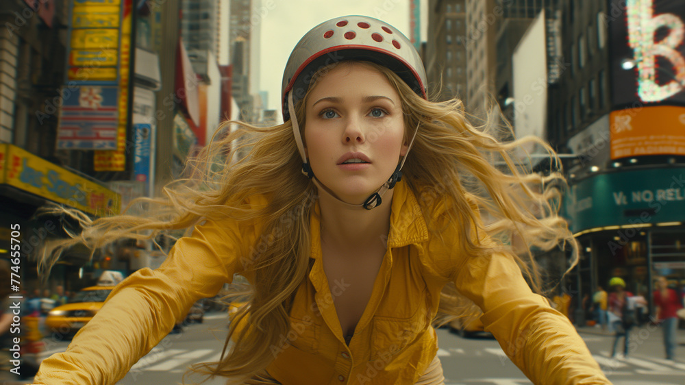 A young woman riding a scooter. A young woman riding a scooter.