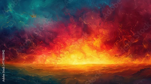 Dramatic Abstract Fiery Sky and Sea Painting.  © kmmind