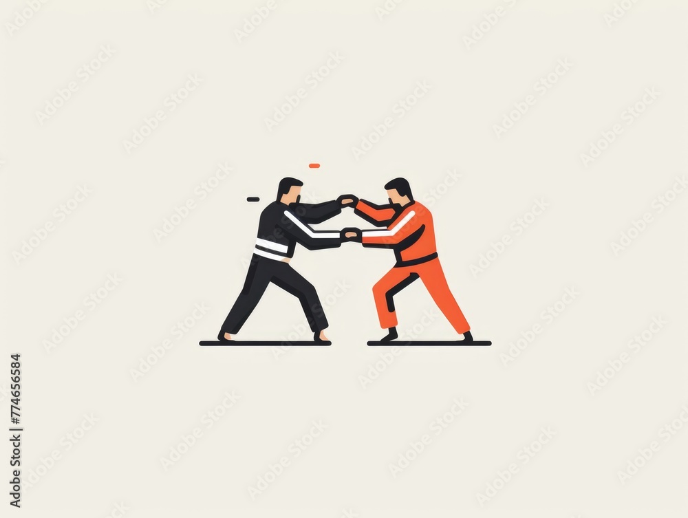Obraz premium Two men are fighting in a cartoon style drawing