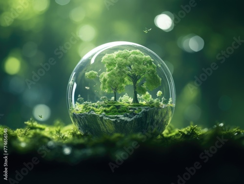 A glass sphere with a tree inside of it