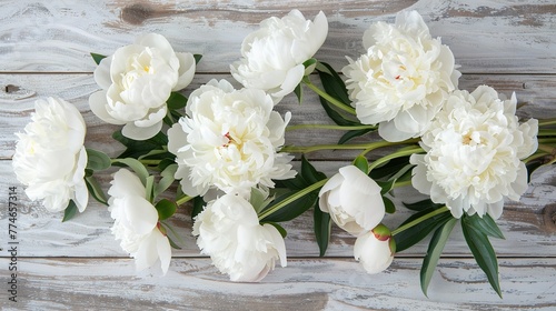 White peony flowers on work table background closeup bloggers   Generative ai  