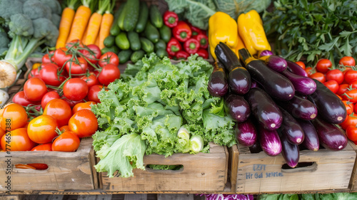 Traditional food market stall with  diverse selection of vibrant organic vegetables.