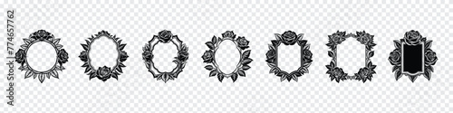 Hand drawn Boho wreath with flower frame, Watercolor floral wreath.  vintage round frame with flowers. Floral wreath. Black and white
