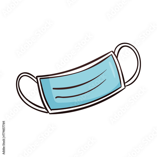 Vector blue medical face mask hand drawn cartoon style vector illustration isolated on white background