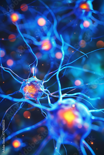 Vibrant Illustration of Neurons Communicating in the Brain Through Synaptic Connections