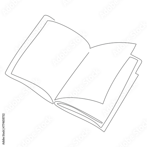 Single one line drawing of open text book for study. Back to school minimalist, education concept. Continuous simple line draw style design graphic vector illustration.