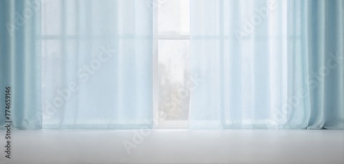 Sunny backlit window with delicate translucent curtains in an empty room  abstract light background  minimalist interior design. Generative AI