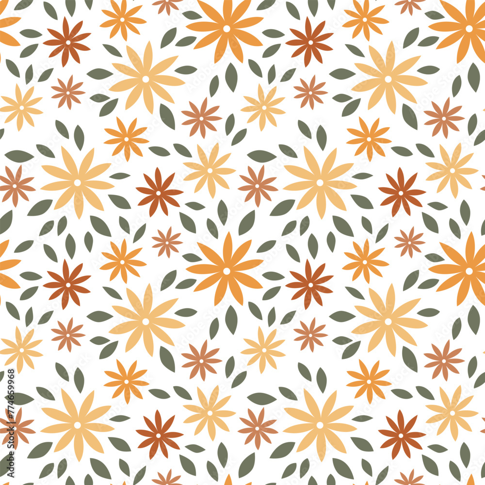 Floral summer texture for textile or wrapping paper. Vector seamless pattern with simple blooming flowers. Repeat ornament. Floral summer texture for textile or wrapping paper. Vector seamless pattern with simple blooming flowers. Repeat ornament.