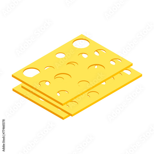 Swiss cheese triangle illustration isolated on white background