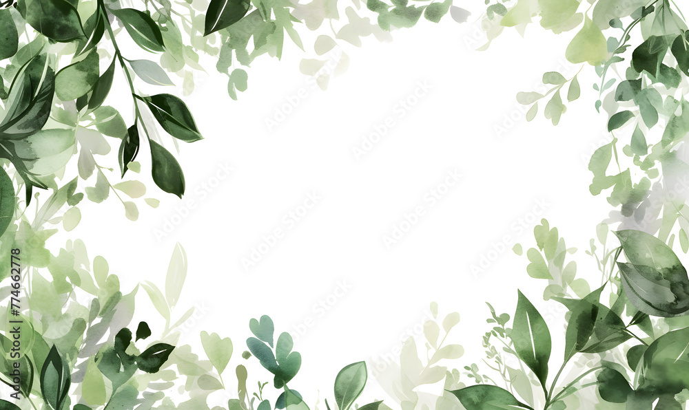 Green leaves as a frame with empty white background space for text, Generative AI Green leaves as a frame with empty white background space for text, Generative AI
