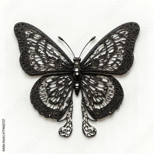 openwork lace black butterfly on a white background. photo