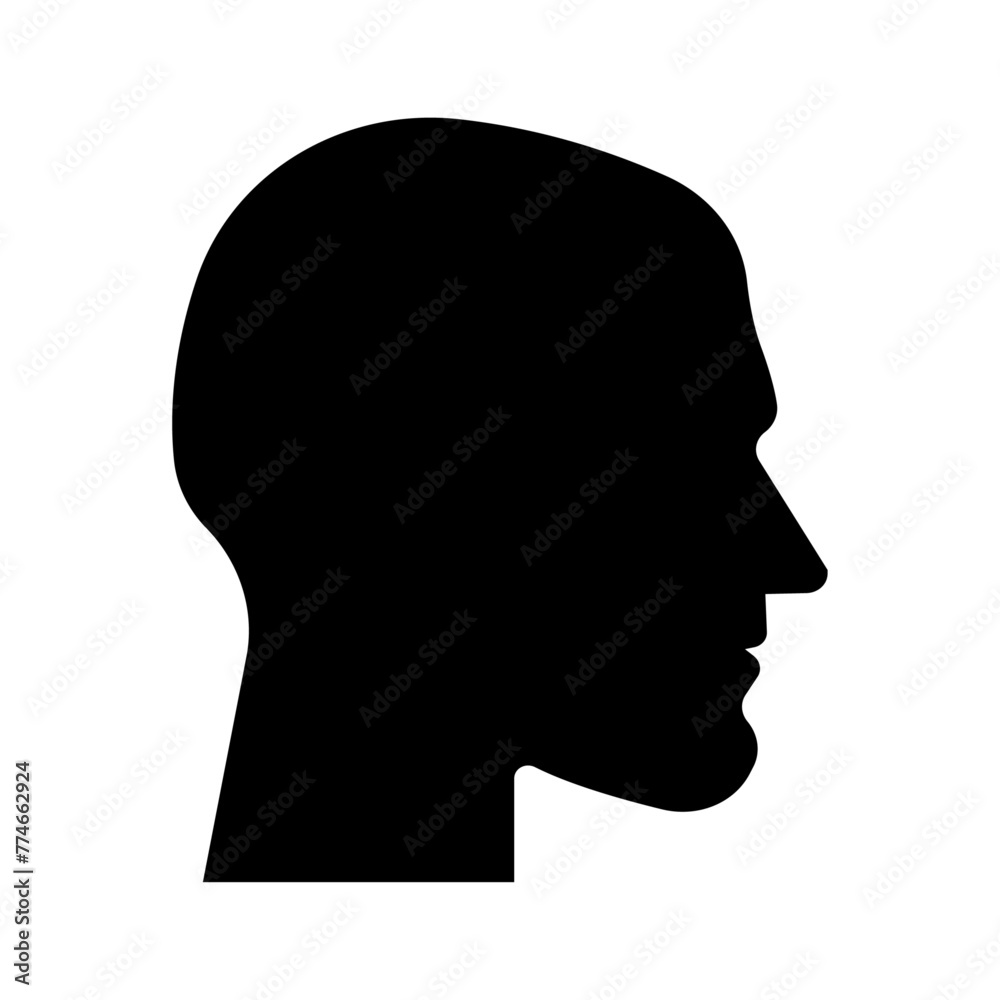 Black silhouette of face of a man isolated on white background