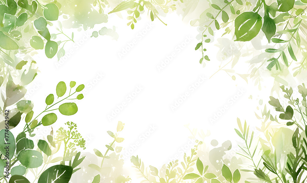 Green leaves as a frame with empty white background space for text, Generative AI Green leaves as a frame with empty white background space for text, Generative AI