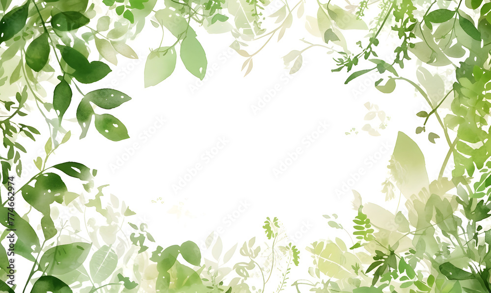 Green leaves as a frame with empty white background space for text, Generative AI Green leaves as a frame with empty white background space for text, Generative AI