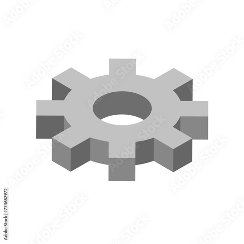 Gear wheel icon, isometric style on white background