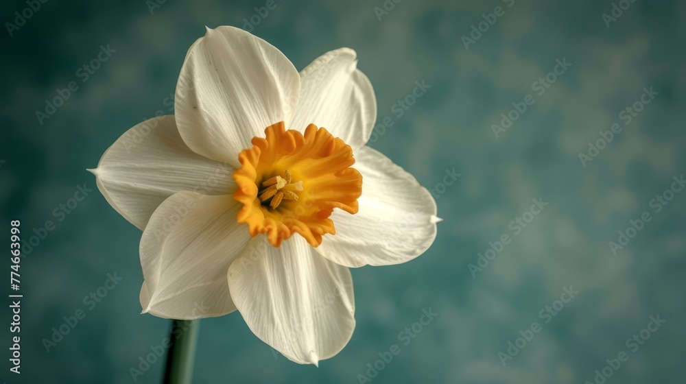 Fototapeta premium A tight shot of a white bloom featuring a yellow stamen at its core