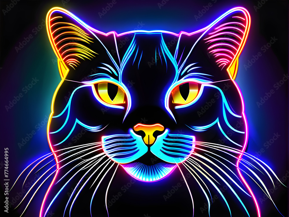 Neon Cat: Radiant Representation of Feline Grace and Elegance(Generative AI)