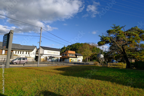 Sendai, Japan - View of japanese house with road and park for relax.