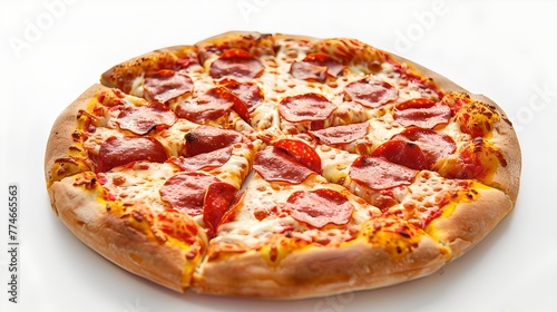Delicious Pepperoni Pizza on White Background. Ideal for Menu Design and Food Blogs. Fresh Ingredients and Traditional Recipe. AI