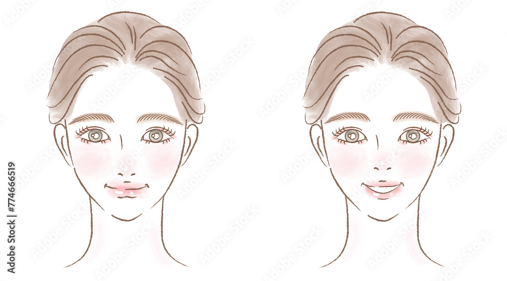 女性の顔アップのイラストセット きれいめ手描き 水彩風 女性の顔アップのイラストセット きれいめ手描き 水彩風
