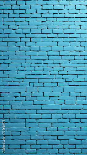 Vertical texture pale blue color empty blank brick wall background with space for text, monochrome, minimalistic style