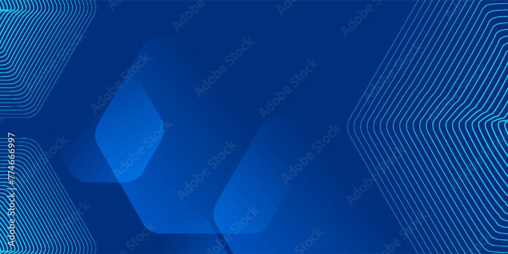 Modern abstract blue background with glowing geometric lines. Blue gradient hexagon shape design. Futuristic technology concept. - obrazy, fototapety, plakaty 
