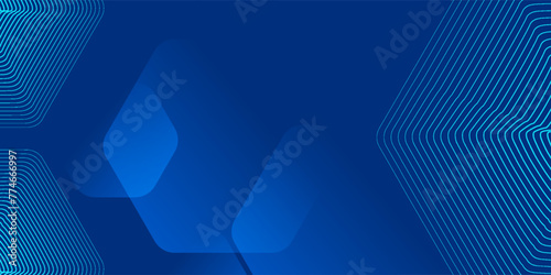 Modern abstract blue background with glowing geometric lines. Blue gradient hexagon shape design. Futuristic technology concept. photo