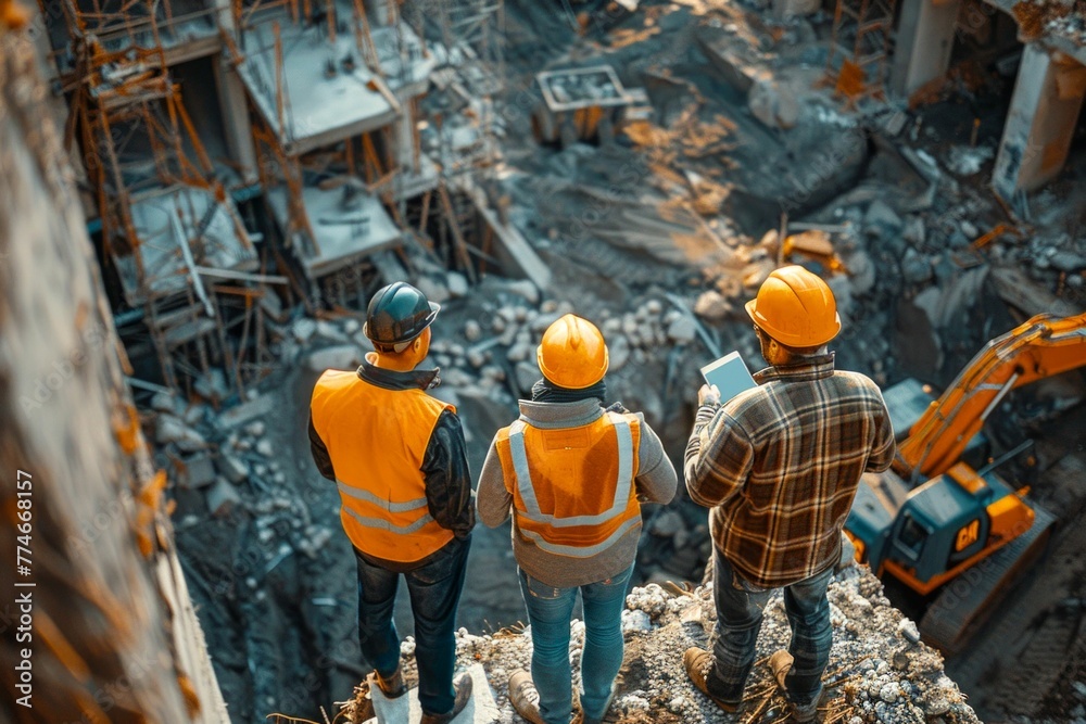 Construction Workers Overseeing Site Progress. Generative ai Construction Workers Overseeing Site Progress. Generative ai