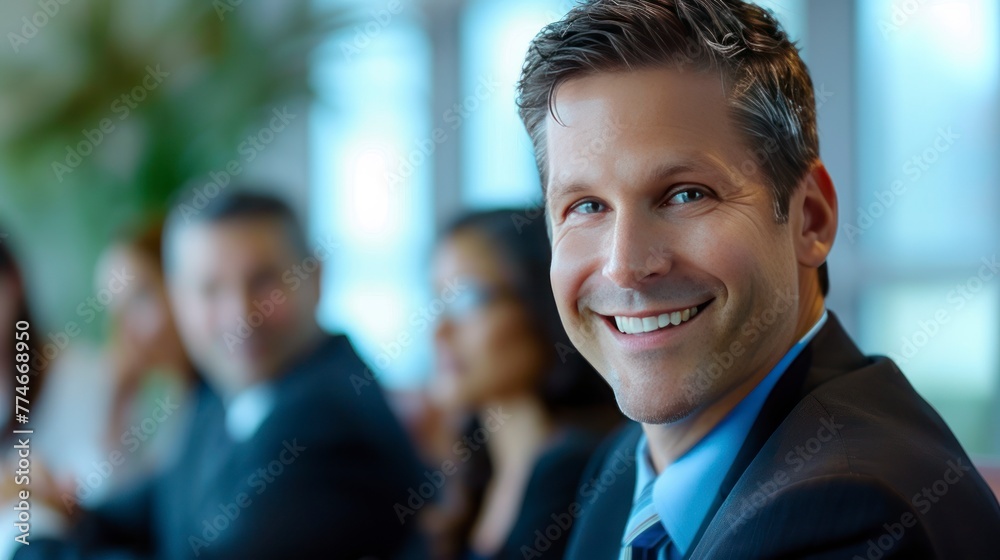 Smiling business executives in a meeting