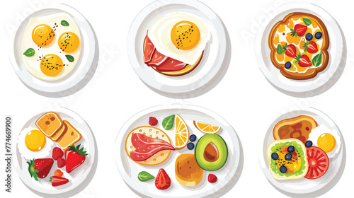 Breakfast lunch dinner plate illustration set flat vector