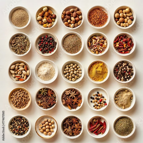 kinds of spices in white bowls