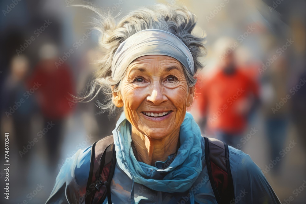 Photo Showcase the diversity of participants with a close-up portrait of a female runner from a different age group or background in the marathon
Photo Showcase the diversity of participants with a close-up portrait of a female runner from a different age group or background in the marathon