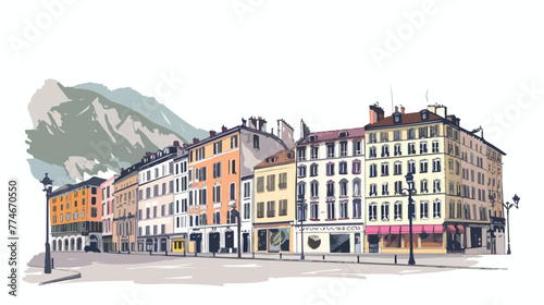 Building view with landmark of Grenoble is the city i