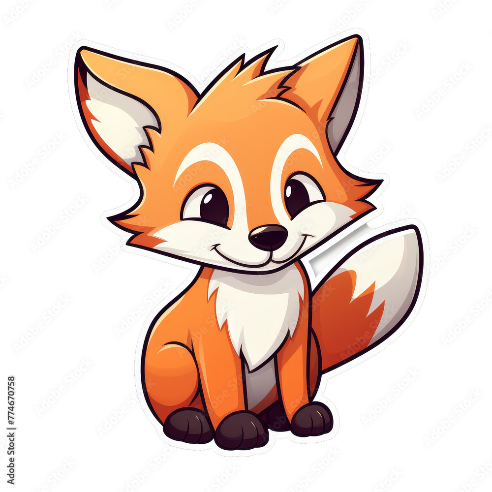 Sticker of a cartoonish fox, exuding charm and whimsy on a transparent background Sticker of a cartoonish fox, exuding charm and whimsy on a transparent background