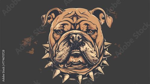 Bulldog head in spiked collar. Vector illustration