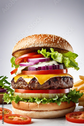 Delicious burger on white background