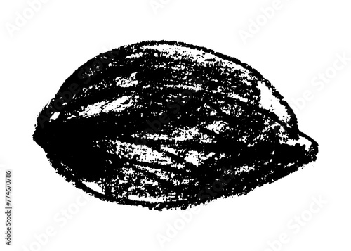 Vector hand-drawn illustration almonds. Black charcoal drawing of almond nut for marzipan paste label design or almond butter packaging. Botanical sketch for ketogenic diet banner.