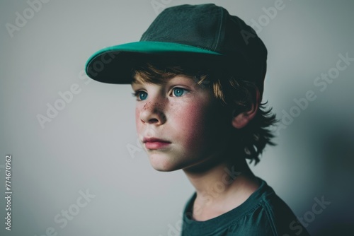 Portrait of a boy in a baseball cap. Studio shot.