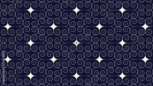 Cosmic blue intricate spirals pattern background with stars