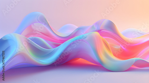 3d render of abstract wavy shape in colors on pastel background