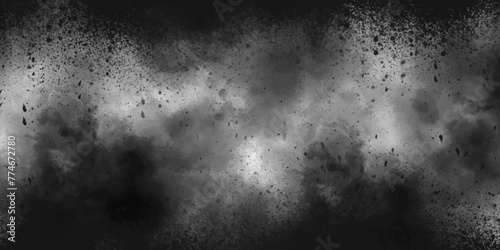 Abstract background texture in black and white. Black dreamy atmosphere, dramatic smoke, galaxy space dirty dusty burnt rough. Black cloudscape atmosphere with smoke vapes mist.