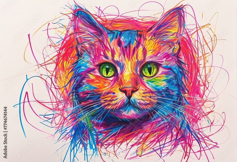 Fototapeta Cat in chaotic crayon drawing style